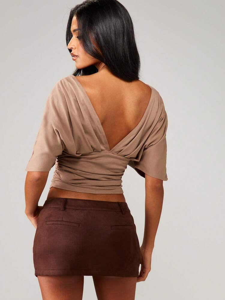 MISSGUIDED Verdrehtes, gerafftes Crop Top, elegantes Abend-, Formal-, Party-, Club-, Ballett- und Tanzkombination im Wickelstil
