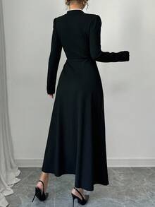 Rafferiza 女式复古泡泡袖优雅黑白拼布纽扣连衣裙长款女装连衣裙黑白黑白连衣裙优雅连衣裙长袖黑白连衣裙长袖长裙