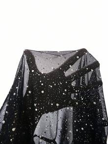 SHEIN Clasi Top de Malha Ajustada de Manga Longa com Gola Alta, Transparente, Estampa Vintage Poa Preto e Branco, para Mulheres - Preto - Visão 8