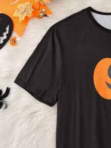 Men's Halloween Pumpkin Print Pajama Set - Black - View 5