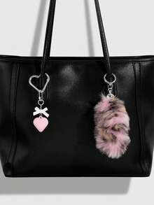 ROMWE Grunge Punk 1pc Exquisite Retro Stylish High-Quality Acrylic Bowknot, Heart-Shaped, Faux Fur Leopard Print Animal Tail Keychain & Keyring, Fashionable Accessory Gift For Women - Pink - View 12