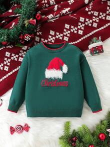 SHEIN Mũ Giáng sinh & Áo len họa tiết chữ, thích hợp cho Giáng sinh, Ngày lễ tình nhân, Tiệc gia đình & Cặp đôi - màu xanh lá - Xem 1