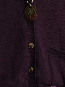 Linhara Plus Size Women Solid Color Knitted V-Neck Button Sleeveless Casual Pullover Vest, Spring/Autumn - Red Violet - View 5