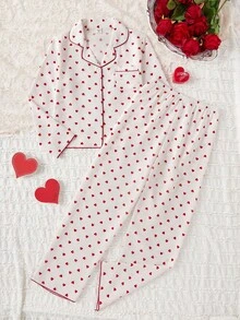 女学生睡衣，女孩可爱樱桃印花长裤和长袖休闲两件套睡衣套装 - 彩色 - 查看 5