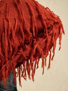 Easelle Suéter casual de mujer con ajuste regular, cuello redondo, manga larga y diseño con flecos, unicolor, para otoño/invierno - Café integral - Ver 7
