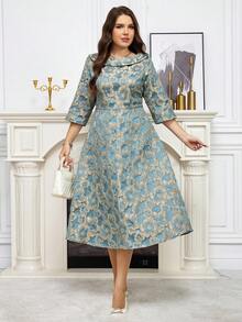 Ellevyn Váy midi dài tay vải jacquard thanh lịch cỡ lớn, thích hợp cho các bữa tiệc và chuyến đi chơi. Quần áo nữ thu/đông, Trang phục mùa thu, Quần áo mùa thu cho nữ, Quần áo nữ cỡ lớn, Trang phục mùa thu cho nữ, Áo khoác ngoài mùa thu cho nữ, Quần áo mùa thu cho nữ, Quần áo thanh lịch cho nữ, Quần áo cổ điển cho nữ, Quần áo mùa thu cỡ lớn, Váy thu cho nữ. - Màu xanh lam - Xem 7