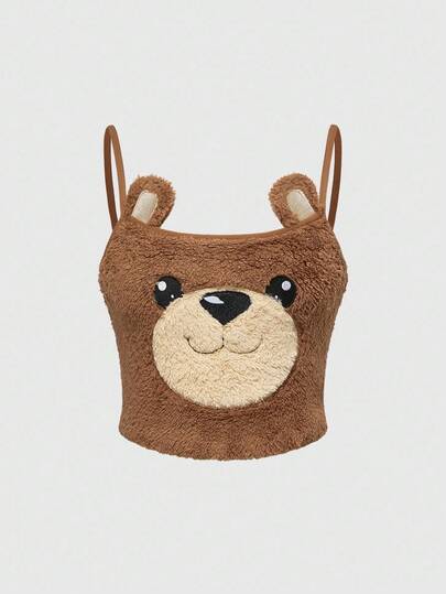 Kawaii Canotta da donna con decorazione in peluche a forma di orecchie di orsetto