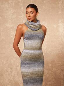 Lumalex Winter/Herbst, Ombre, rückenfreies Neckholder-Strickoberteil und -rock, 2 Stücke Set, glamouröses, elegantes Kleid, Herbst, neuer Stil, Damen, luxuriös, Abschlussball, Versammlung, Party, Bankett, bescheiden, altes Geld, kokett, Glitzer, Urlaubsparty, Rave, Festival, Ausflug, Urlaub, heiß, draußen, reich geschichtet, Hochzeitssaison, Bankett, Halloween, Weihnachten, Neujahr, schick, Herbst, neuer Stil, Damen, Gala-Nacht, zarte Romantik