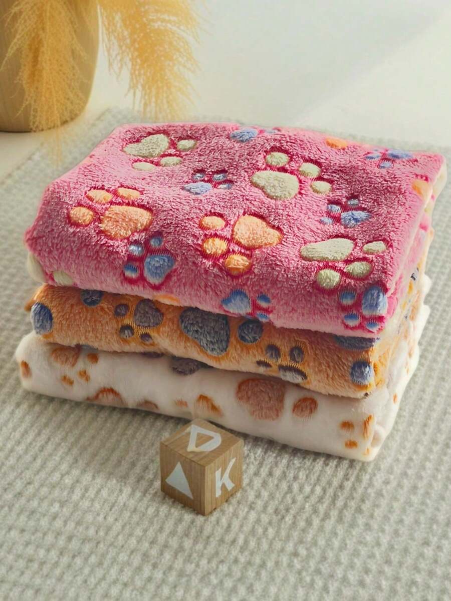 1 tấm chăn in hình dấu chân thú cưng, phù hợp cho mèo và chó nhỏ/trung bình, thảm ngủ mỏng bằng vải lông san hô, sử dụng được quanh năm. - Nhiều màu - Xem 1