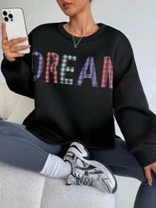 Dewbera 女式休闲印花圆领长袖运动衫 - 黑色 - 查看 2