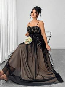 Elenzga 加大码优雅女式黑色网眼裸色衬里蕾丝印花优雅精致连衣裙，适合返校、毕业、情人节、音乐节、母亲节、万圣节、感恩节、复活节、国庆节、舞会、约会派对、婚礼季、户外郊游 - 黑色 - 查看 7