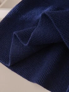 Young Girl Casual Knit Dress With Bow Decor, Autumn/Winter - Navy Blue - View 6