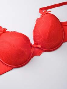 Snug Zone 2pcs Christmas Lace Patchwork Supportive & Adjustable Romantic Minimalist Bra Set For Women - Red and White - View 5