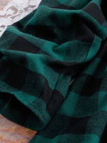 Linhara 秋季大码休闲格子抽绳腰连衣裙 - 綠色 - 查看 5