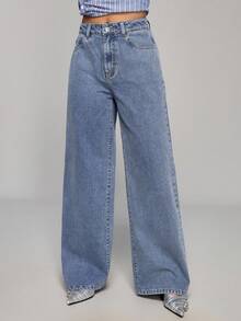 SHEIN PETITE Women's Casual Everyday Commute Versatile Loose Wide-Leg Jeans - Light Wash - View 6