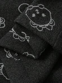 DAZY Women's Plush Fabric Cute Bear Pattern Contrast Waistband Loose Pajama Bottoms, Autumn/Winter - Black - View 9