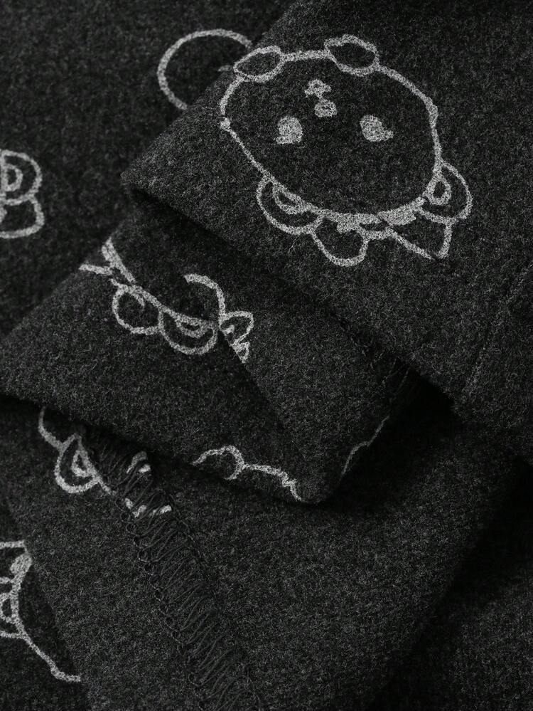 Women's Plush Fabric Cute Bear Pattern Contrast Waistband Loose Pajama Bottoms, Autumn/Winter