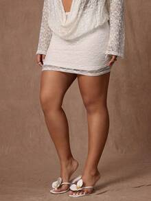 Rustia 大码女式蕾丝紧身迷你裙 - 米色 - 查看 7