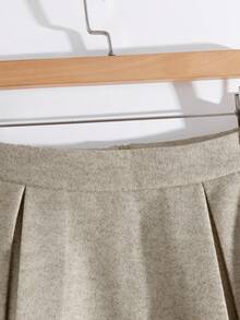 Franclia 女士时尚法式通勤套装，翻领黑色拼色杏色西装外套 A 字中长杏色裙子秋冬套装 - 杏色 - 查看 4