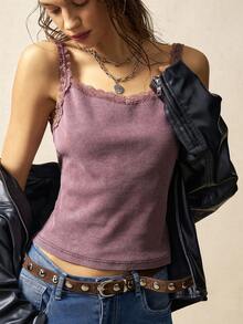 Bohemela Halloween Music Festival Casual Solid Color Lace Patchwork Fitted Women Camisole