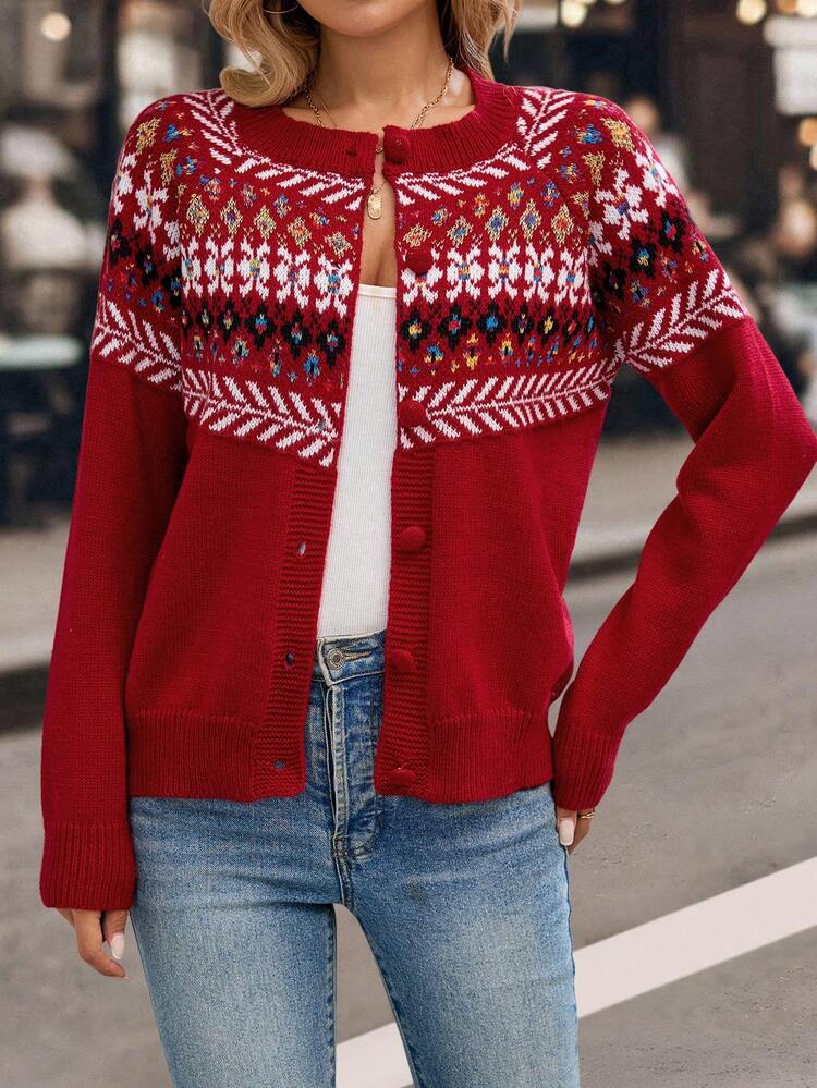 New Autumn/Winter Christmas Vibe Casual Loose Cozy Holiday Limited Edition Women Polo Sweater Sweaters For Women Long Sleeve Sweaters Christmas Jumper Christmas Sweater Christmas Women's Clothing Ugly Christmas Sweater Women Red Sweater