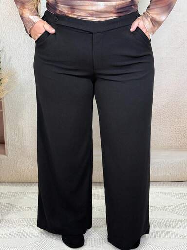 Hourglow Dollyholly86 Plus Size Women's Black Waist Asymmetric Button Straight Suit Pants Suitable For Going Out, Dating,Baggy Pants,Wide Leg Pants,Christmas,Curve,Pants Suit,Elegance, For Hourglass Body Shape