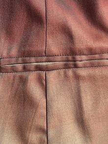 Viva Relle 女士优雅渐变色印花丝带领夹克和裤子套装