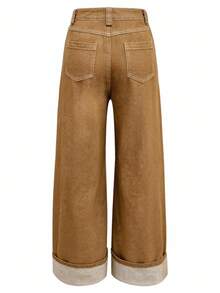 Franclia Women's Retro Casual Straight Leg Jeans - Camel - View 4