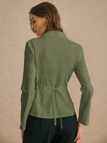 2026 Camisa casual elegante de mangas largas para mujer, con cintura con cordón y botones delanteros, de algodón, para oficina y trabajo, ropa formal para mujer de negocios, adecuada para ocasiones formales en el lugar de trabajo, salidas elegantes, estilo de sirena de oficina - Verde militar - Ver 7