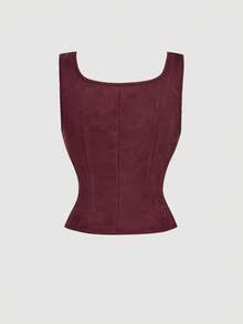 SHEIN MOD Canotta bianca  con lacci e ricami marrone, stile bohémien, adatta per festival musicali - Bordò - Visualizzare 2