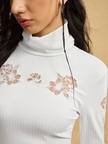 Easelle Vintage Bohemian Flower Embroidery Turtleneck Tight Fitting Base Layer Top Autumn Outfits For Women Christmas Outfit For Women