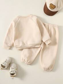 2pcs/Set Baby Boy Cute Beige Bear Graphic Long Sleeve Sweatshirt And Jogger Pants Tracksuit Set, Unisex Baby Clothes, Baby Winter Clothes - Multicolor - View 3
