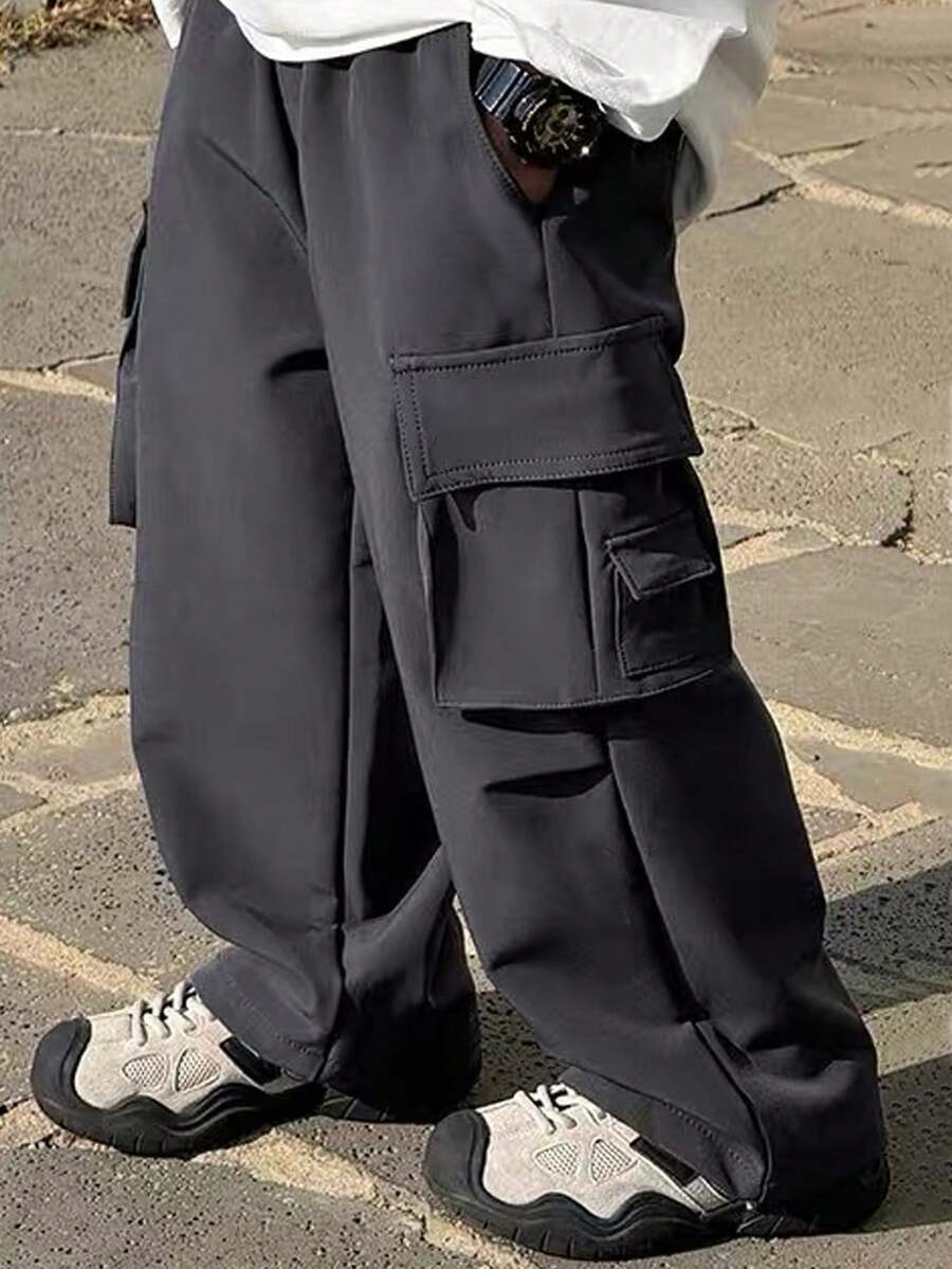 SHEIN 儿童/青少年男童休闲宽松直筒纯色运动裤，适合通勤、上学、日常休闲、旅行、运动、春夏/秋冬