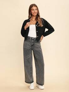 Coeurva 翻蓋口袋落肩袖短夾克不附吊帶上衣 - 黑色 - 查看 5