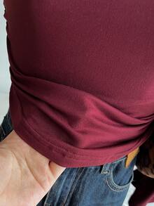 T-shirt décontracté à col rond, manches évasées à volants, couleur unie, pour préadolescentes