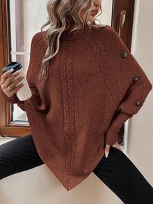 EMERY ROSE Women's Casual Solid Color Turtleneck Batwing Sleeve Sweater, Autumn/Winter