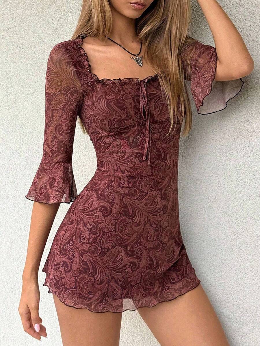 EgrlEra Women's Retro Pattern Print Sexy Bodycon Mini Dress - Multicolor - View 1