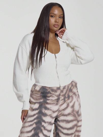 MUSERA Cárdigan de cuello redondo de manga larga con ribete acanalado y cintura ceñida, talla grande, para otoño e invierno, ideal para salir, fiestas de noche y Navidad elegante