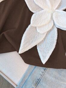 SHEIN Rosurelle 女士时尚休闲大号花卉印花修身背心 - 咖啡棕 - 查看 8