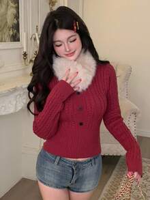 DAZY Damen Slim Fit roter Strickpullover, lässiger Stil für Neujahr & Weihnachten, Mode - Rot - Übersicht 6