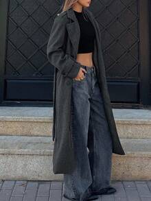 DAZY Cappotto lungo da donna con bavero oversize e doppio petto, antivento, adatto per autunno/inverno - Grigio Scuro - Visualizzare 7