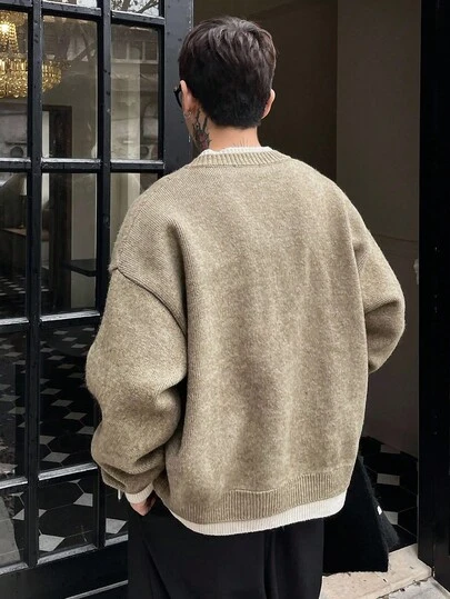 DAZY Áo khoác cardigan nam màu trắng tương phản, mùa thu, phong cách Grunge