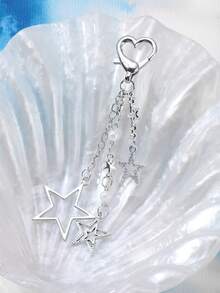 ROMWE Kawaii 1pc Silver Rhinestone & Pearl Embellished Star Pendant Bag Charm Keychain, Simple & Stylish Gift For Women