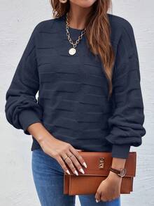 EMERY ROSE Women's Solid Color Round Neck Drop Shoulder Long Sleeve Casual Loose Pullover Sweater, Autumn/Winter - Royal Blue - View 6