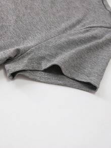 INAWLY Kaos Kasual Wanita Musim Panas Warna Polos Leher Bulat Lengan Pendek - Dark Grey - View 5