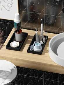 2 bandejas decorativas retangulares de mármore branco, bandejas de armazenamento para banheiro, organizador de banheira e pia de cozinha, decoração de banheiro, organizador de banheiro, decoração de outono, organizador de maquiagem, volta às aulas