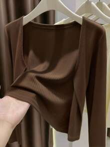 INAWLY Áo khoác cardigan dài tay màu trơn lãng mạn dành cho nữ - Cà phê nâu - Xem 2