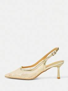 CUCCOO HITCHD Women's Pointed Toe Floral Embroidered Lace Mid Heel Elegant Romantic Sexy Fashion Stiletto High Heels, Suitable For Formal Occasions, Weddings, Parties, Holidays