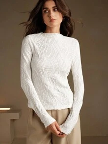 Anewsta Elegant & Slim Fit Basic Casual T-Shirt For Women - White - View 4