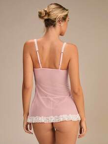 Enchnt 浪漫蕾丝拼接荷叶边下摆A字型丝袜性感内衣裙4件套内衣外衣外出